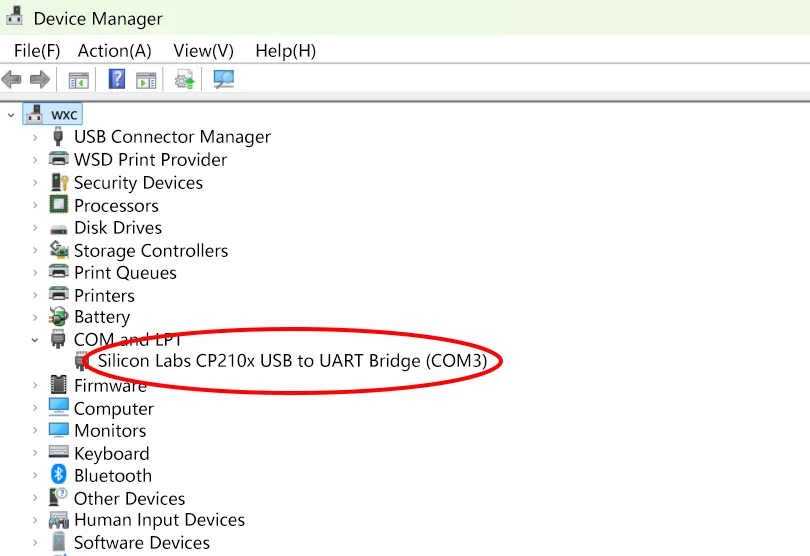 Windows 设备管理器中的 USB 串口