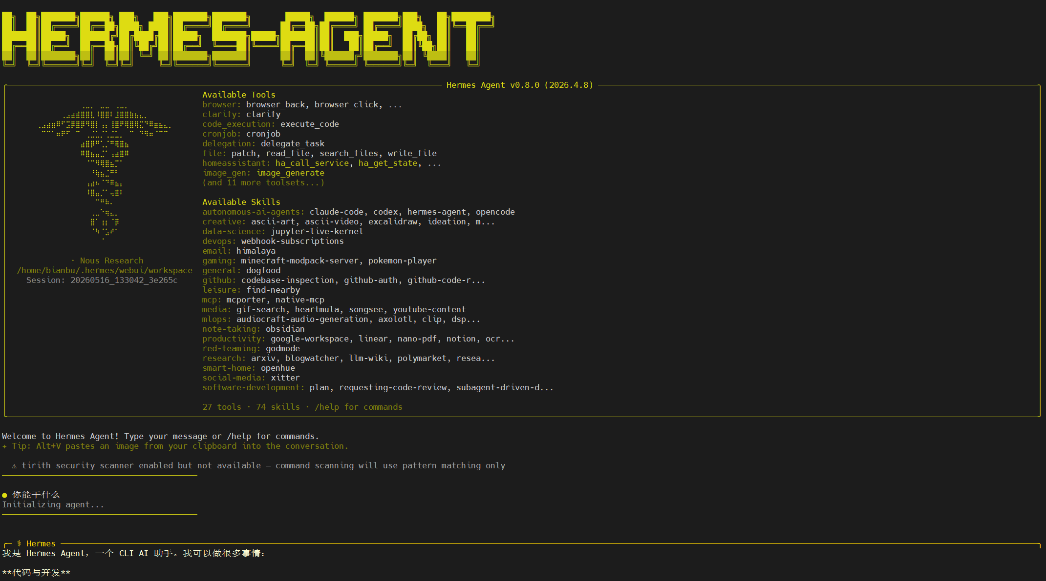 Hermes Agent interface