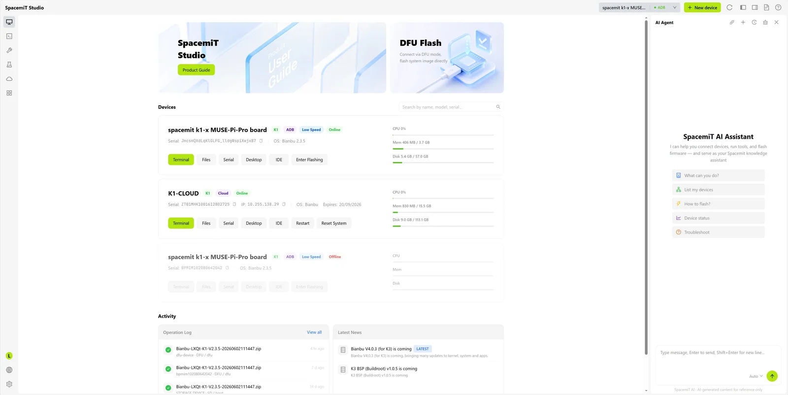 SpacemiT Studio main interface