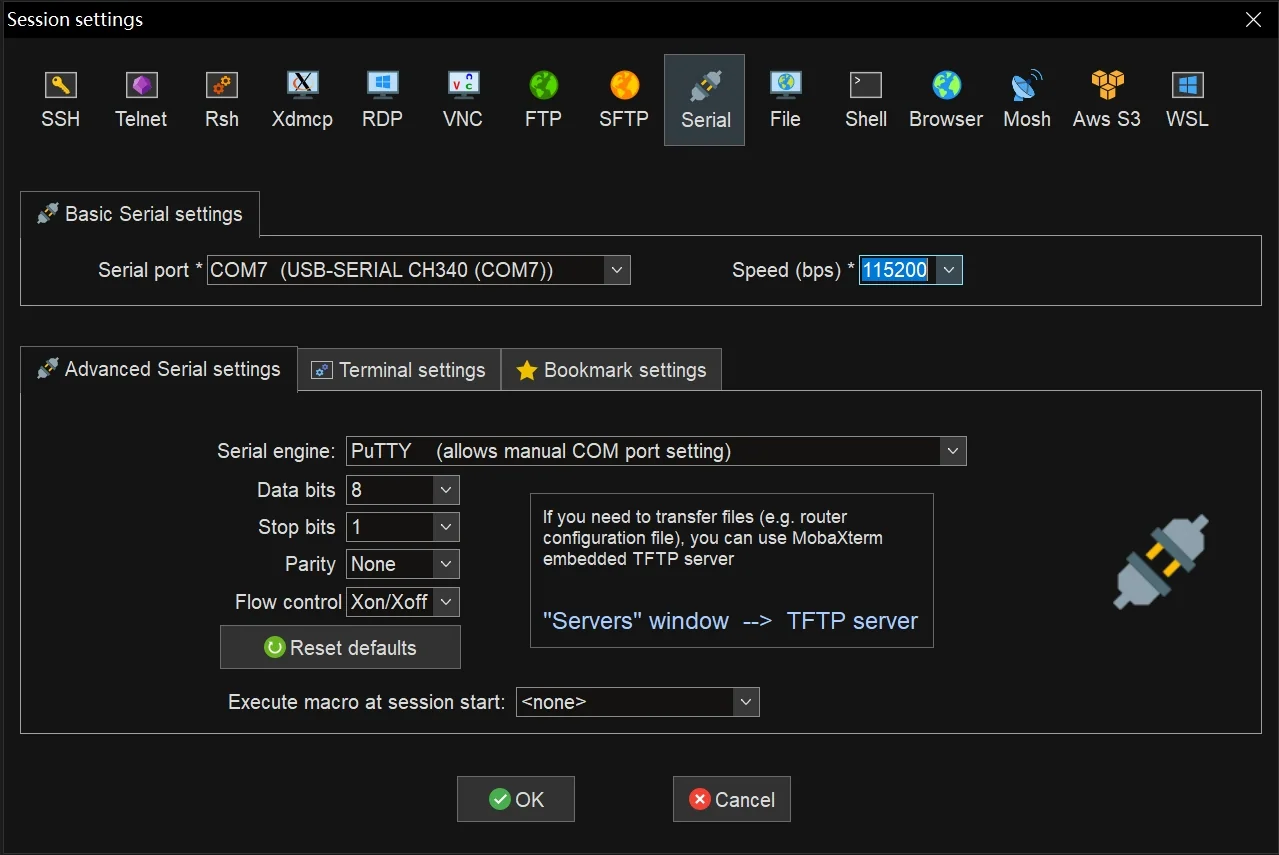 MobaXterm Serial Configuration