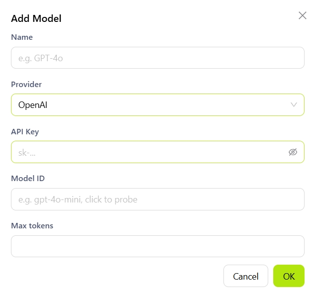 Add model dialog