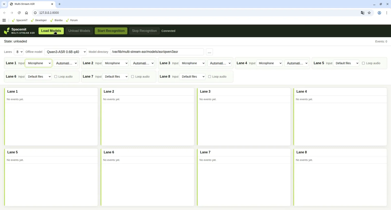 Multi-Stream ASR Web recognition interface