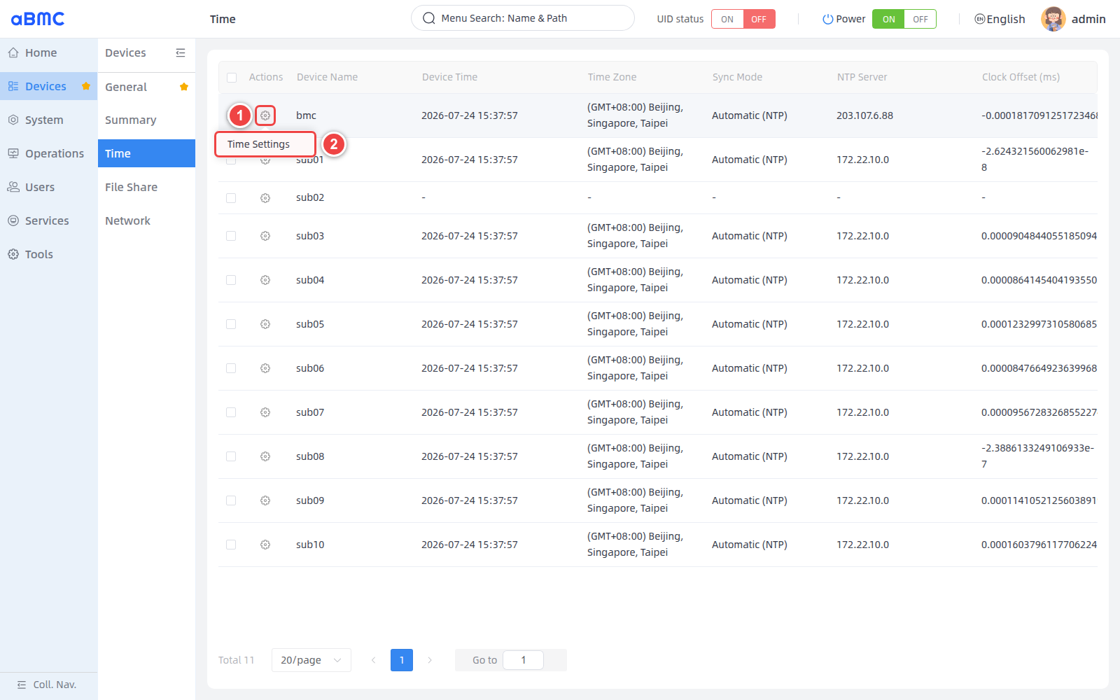 Open single-device time settings