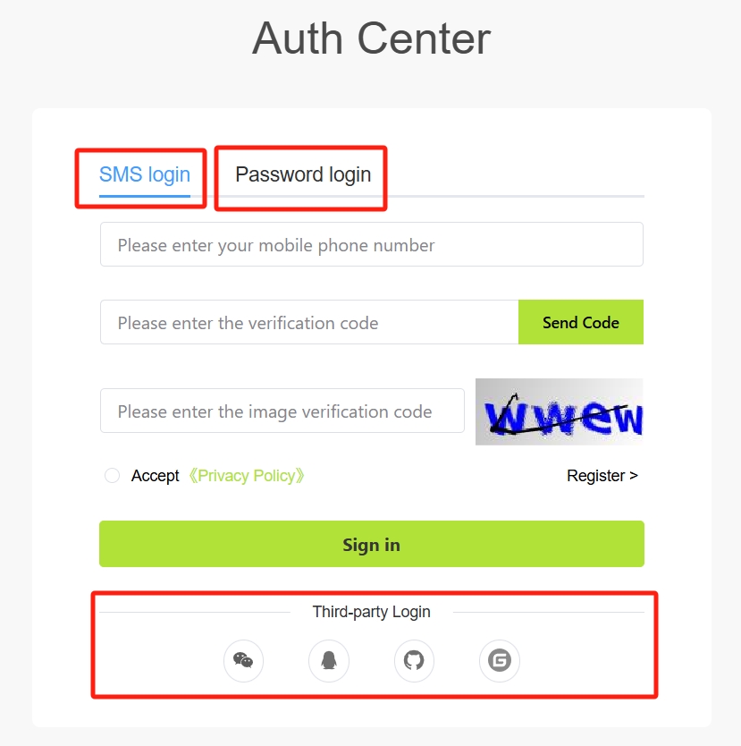 Login screen